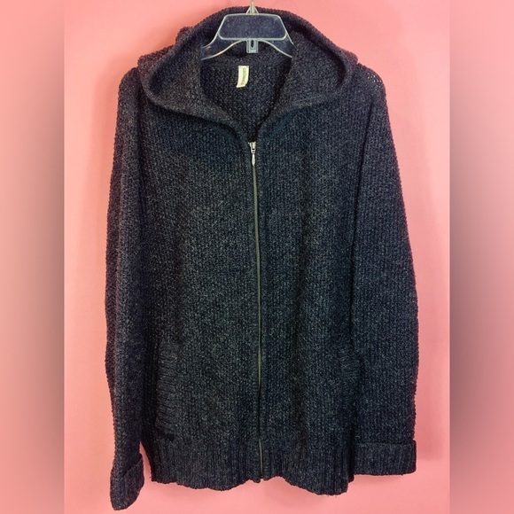 German made Grünheld Hooded Grey wool Knit Full Zip Sweater cardigan Large - Picture 1 of 11